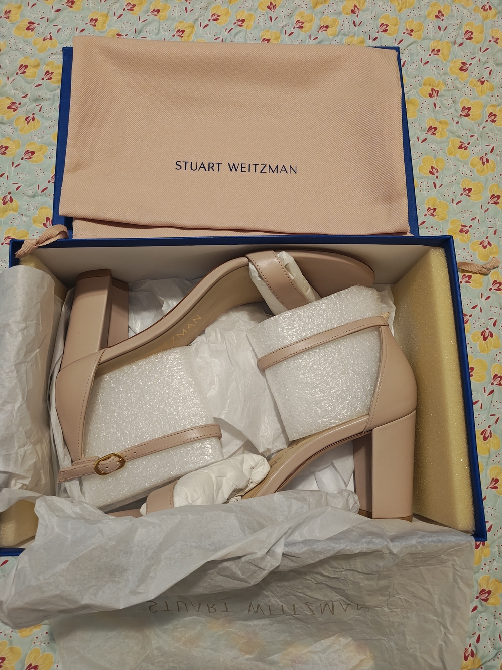 Stuart Weitzman Nude Block Heel Sandals